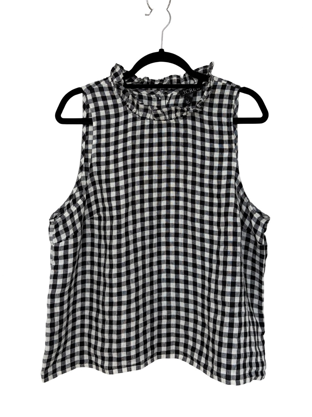 J. Crew Fleur Top in 100% Linen Black and White Gingham - Size L